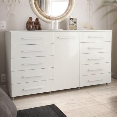 Imagem de Cômoda Multiuso 10 Gavetas 1 Porta Ferrari Com Rodízios Branco