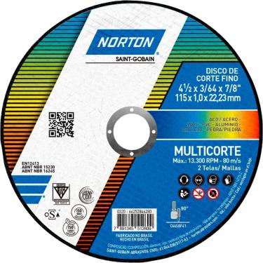 Imagem de Disco De Corte, 115 Mm X 1,0 Mm X 22,23 Mm, Multicorte Norton