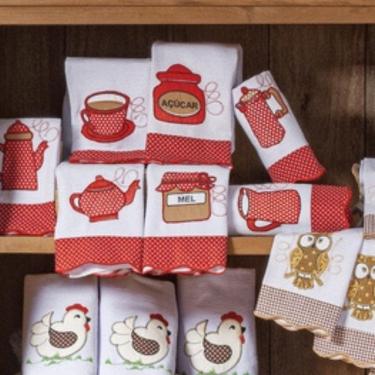 Imagem de Jogo Semaninha De Panos De Prato Bordados 07 Peças 100% Algodão - Bule Poá