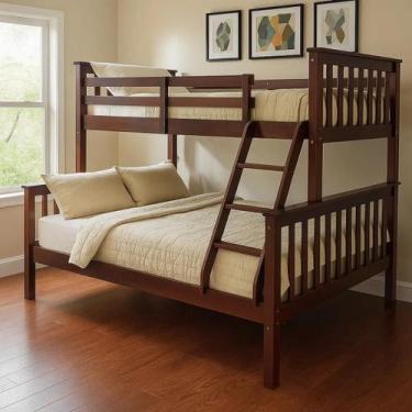 Imagem de Beliche Casal Alta De Madeira Com Grade De Proteção E Escada - Móveis 