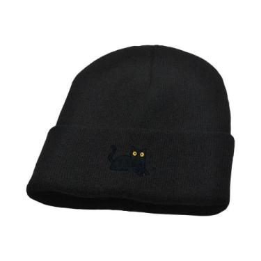 Imagem de Gorro De Tricô Com Padrão De Gato Preto Para Homens E Mulheres, Quente