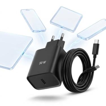 Imagem de Carregador Super Turbo 50W Ultra Rápido USB-C E Cabo USB Tipo C de 1m - Compatível com Celulares Samsung Motorola iPhone 15 Tablets e Notebooks – Homologado Anatel Alta Performance e Segurança