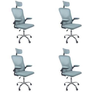 Imagem de Kit Com 4 Cadeiras De Escritório Diretor Oficial Vegas Com Apoio + Ebook Azul E Preto 4