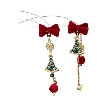 Imagem de Brincos Longos De Natal Com Laço Vermelho, Floco De Neve, Estrela E Co
