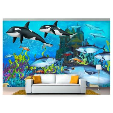 Imagem de Papel De Parede Vida Marinha Baleias Peixes 3D Fm99