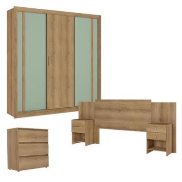 Imagem de Guarda Roupa Casal Ibiza 3 Portas Capuccino Menta Flex com Cômoda Gave