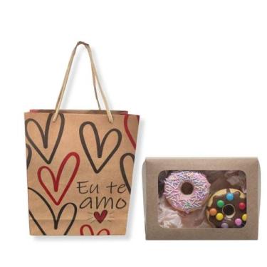 Imagem de Kit Embalagens para presente Caixa 15x11x3,5 + Sacola de Papel Kraft -