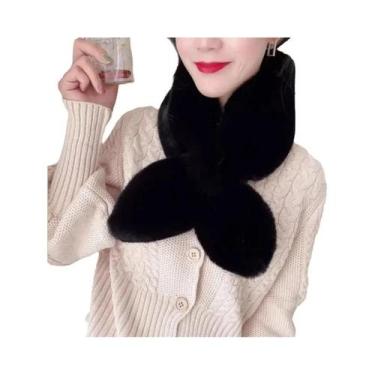 Imagem de Cachecol Feminino Grosso E Quente Com Gola De Pele Sintética De Coelho