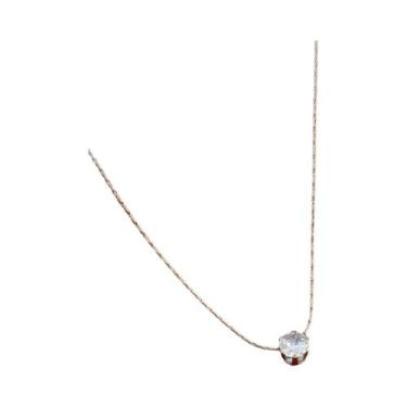 Imagem de Colar Feminino Com Pingente De Zircônia Dourada Em Aço Inoxidável - NO