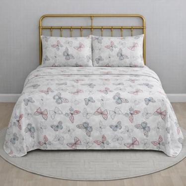 Imagem de Jogo de Cama Casal 150 Fios Algodão Borboletas Lea Dohler - Döhler
