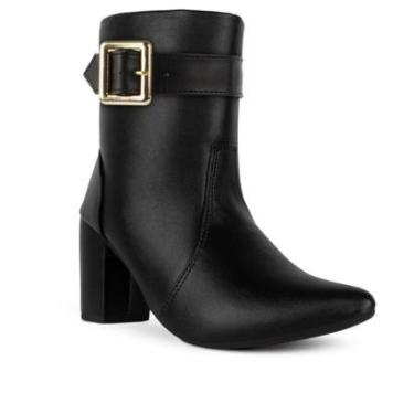Imagem de Bota Feminina Salto Alto Grosso Bloco Bico Fino Cano Curto Fivela-Feminino