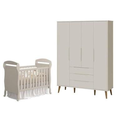 Imagem de Berço Americano Danny e Guarda Roupa 4 Portas Elfe Retrô Areia Acetina