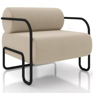 Imagem de Poltrona Decorativa Moscou K01 Pés Industriais Veludo Encosto em Fibra Siliconada Bege Lyam Decor