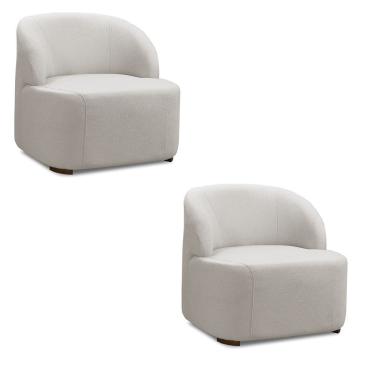 Imagem de Poltrona Decorativa Orgânica Kit 2 Diully Tecido Bouclê Cinza D'Rossi
