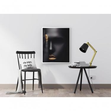 Imagem de Quadro Decorativo a Elegância do Ouro Vivo Retangular 70x50CM em Canvas com Vidro e Moldura Madeira Amadeirado