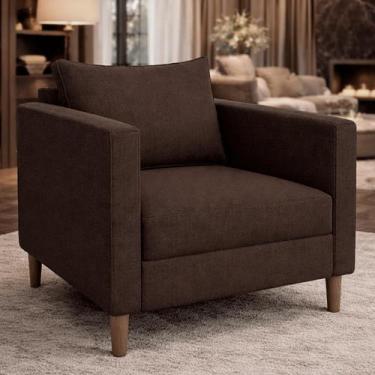 Imagem de Poltrona Para Sala de Estar Moderna Luxo Grande Linho Estofada Confort