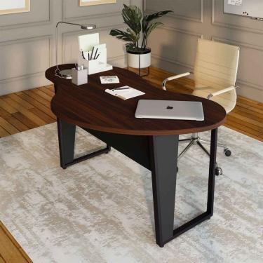 Imagem de Mesa Escrivaninha Orgânica Linear 173cm X 94cm Pés Metal para Escritório Home Office F5 Corporate Louro Preto com Preto