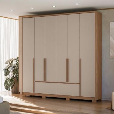 Imagem de Guarda-roupa 6 Portas 4 Gavetas com Corrediças Telescópicas Denver Carvalho/Cinza