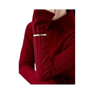 Imagem de Suéter Feminino De Tricô Gola Polo Slim Fit Manga Longa Macio E Quente
