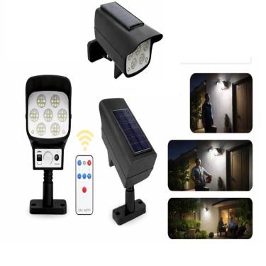 Imagem de Refletor Luminaria Solar 63 Leds Sensor Presença Controle Remoto Parede Arandela Balizador Jardim Automatica Sem Fio