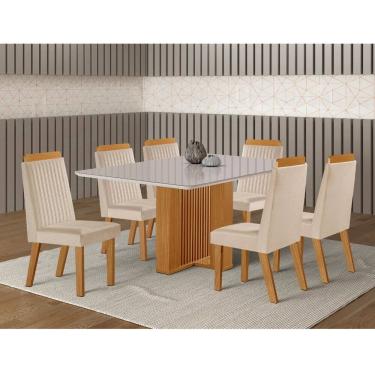 Imagem de Conjunto Sala de Jantar Mesa 180cm com Tampo de Vidro Lisboa com 6 Cadeiras em MDF Rivi...