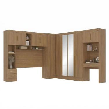 Imagem de Guarda-roupa Modulado 4 Peças 11 Portas com Espelho, Cabeceira até 158cm e Escrivaninha Cinamomo