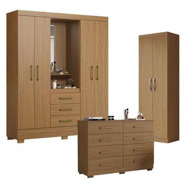 Imagem de Guarda Roupa Solteiro Paris 2045150 4 Portas 3 Gavetas em MDP 163.2cm Amadeirado Aramóveis
