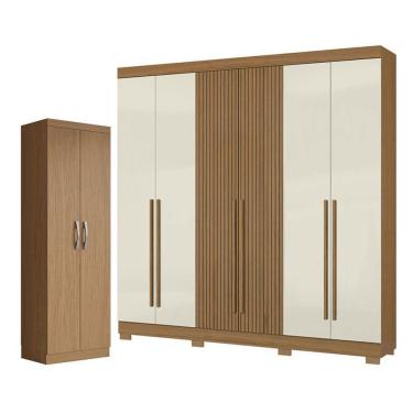 Imagem de Guarda Roupa Casal 2030230 6 Portas 2 Gavetas MDP Atacama Areia e Armário Multiuso New Aramóveis