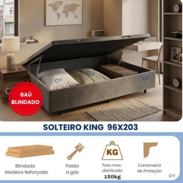 Imagem de Cama Box Baú Solteiro King Blindado 96x203  Maior Espaço Interno  Sued