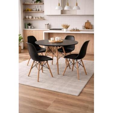 Imagem de Conjunto Jantar Eames Eiffel: Mesa Redonda 90cm + 4 Cadeiras Pés Madei