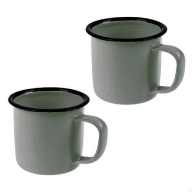 Imagem de Kit Par 2 Caneca Esmaltada 350ml Grande Chá Café Cinza Cozinha Metal F