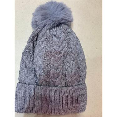 Imagem de Touca Feminina de Inverno OEM Forrada com Pelúcia em Lã Acrílica Antialérgica Cinza Adulto