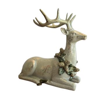 Imagem de Rena Decorativa Deitada Deitada 28cm para Decoração de Natal com Acabamento Dourado Cin...