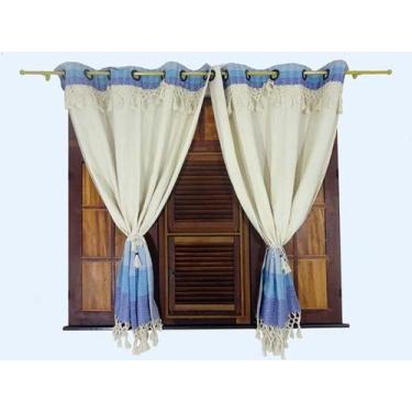 Imagem de Cortina Para Janela Em Algodão 2 Folhas 1,80x2,60 - ArtesãoNato, AZUL
