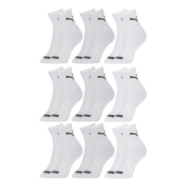 Imagem de Kit 9 Pares Meias Puma Cano Médio Adulto Algodão Original, Branco, 44/