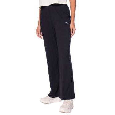 Imagem de Calça Feminina Fila Wide Essentials Canelado Preto, Preto, M
