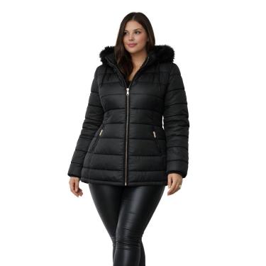 Imagem de Jaqueta ParKa Feminina Plus Size Dupla Face Nylon e Peluciada Preto-Feminino