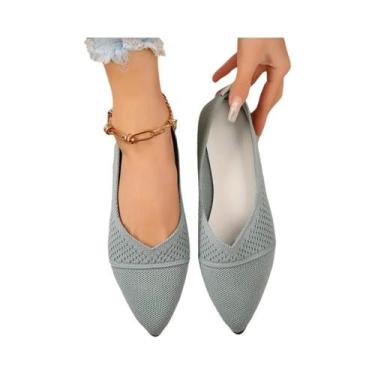 Imagem de Sapatos Femininos De Cor Sólida Com Bico Fino, Sapatilhas Casuais Resp