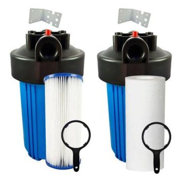 Imagem de Kit Filtro Big Blue 10 + Plissado Lavável Polipropileno Liso Azul - Ro
