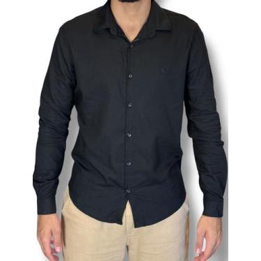 Imagem de Camisa casual linho manga longa acostamento 121001049, G, Preto