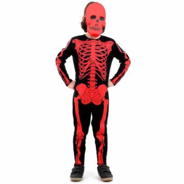 Imagem de Fantasia Esqueleto Infantil Vermelho de Luxo - Sulamericana, Preto, P 