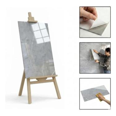 Imagem de Kit 34 Placas Porcelanato Painel Adesivo Vinílico Mármore - Placa Auto