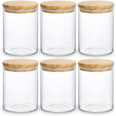 Imagem de Kit 06 Potes Herméticos para Mantimentos 200ml Vidro Borossilicato Tampa Bambu Vedação...