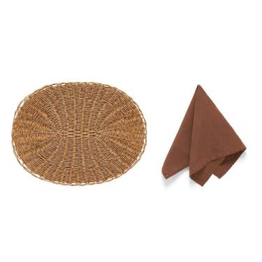 Imagem de Kit de Mesa Posta Liam Stone com Jogo Americano e Guardanapo de Tecido 2 Lugares Caramelo Copa & Cia