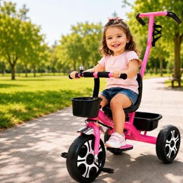Imagem de Triciclo Infantil Rosa Zippy Toys com Apoiador, 2 Cestas, Apoio para o