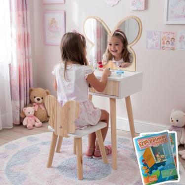 Imagem de Penteadeira Infantil com Cadeirinha e Espelho Borboleta Tamanho P Kit 