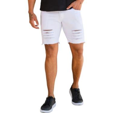 Imagem de Bermuda Short Masculino Rasgado Branco Preto Skinny - Volgue, Branco, 