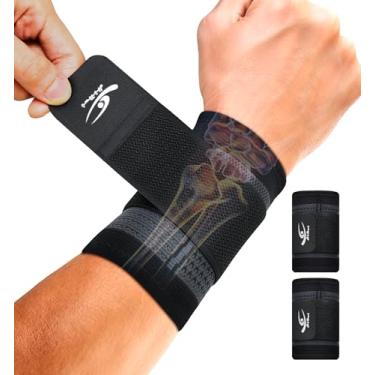 Imagem de HiRui Alça de pulso de compressão, suporte de pulso para trabalho, fitness, levantamento de peso, entorses tendinite, artrite do túnel do carpo, alívio da dor, pulseiras ajustáveis, pacote com 2