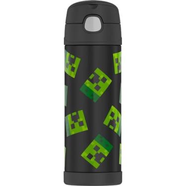 Imagem de THERMOS Garrafa isolada a vácuo de aço inoxidável Funtainer de 473 ml com tampa de bico largo, Minecraft, Modelo: F41101MIB6
