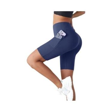 Imagem de Shorts Esportivos Femininos De Cintura Alta Com Dois Bolsos, Elásticos